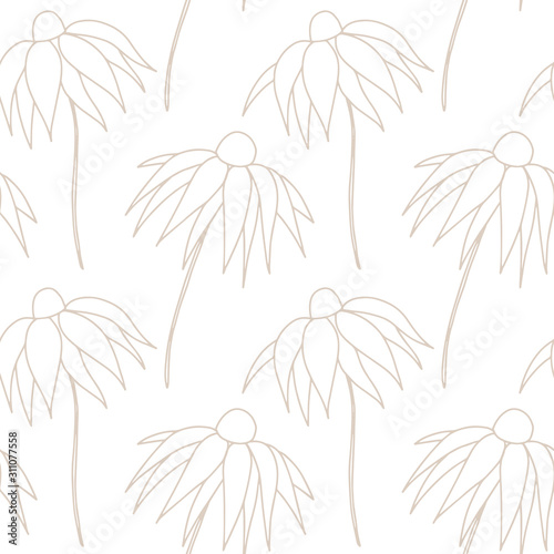 Fantasy floral hand drawn seamless pattern. Line flowers on white background. Good for fabric  textile  wrapping paper  wallpaper  kitchen and bedroom design  packaging  paper  print  etc.