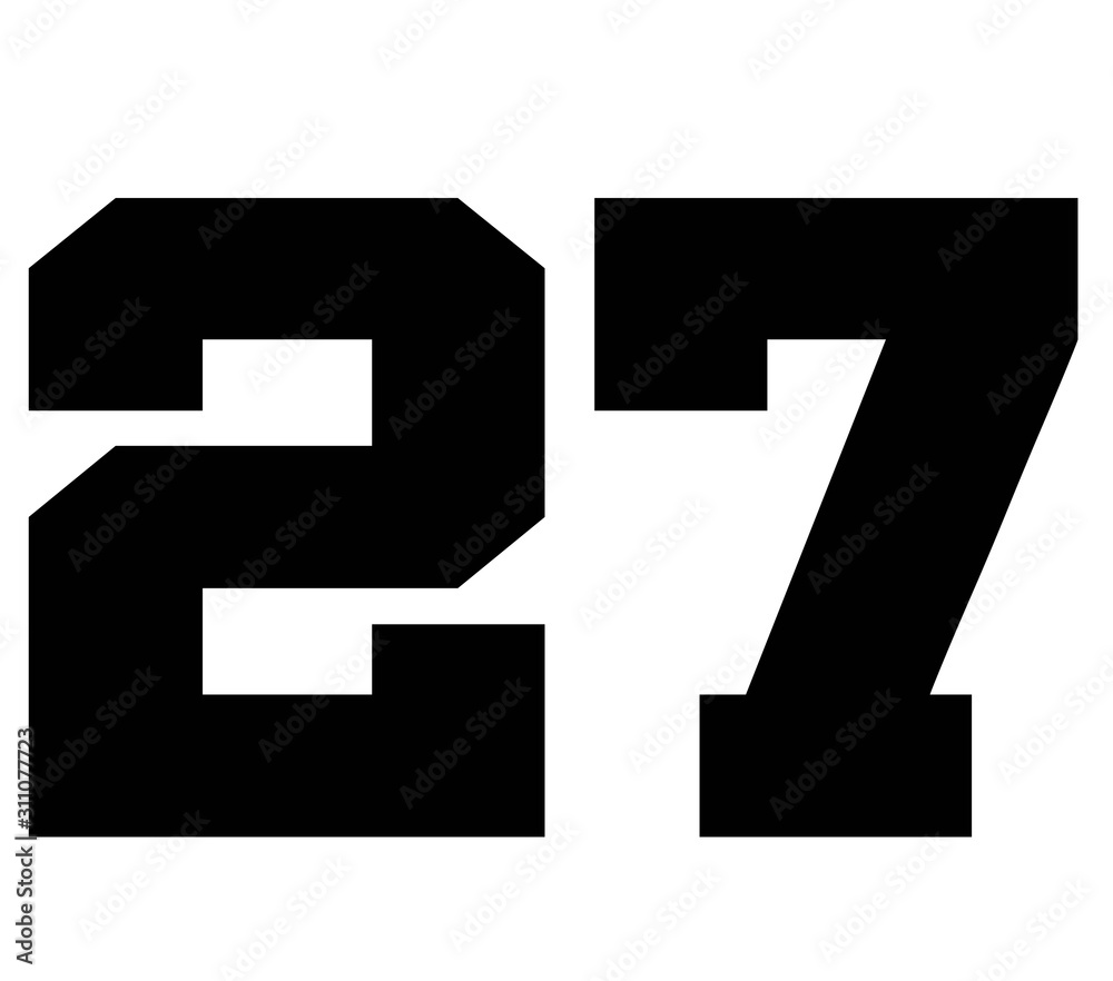 27,Classic Vintage Sport Jersey Number, Uniform numbers in black as fat  fonts, number. For American football, baseball or basketball and ice  Hockey. Stock Illustration | Adobe Stock