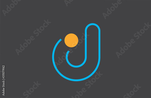 letter d logo line alphabet design icon in blue orange for business with dot