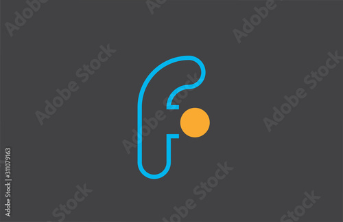 letter f logo line alphabet design icon in blue orange for business with dot
