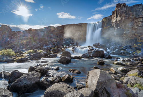   ingvellir or Thingvellir national park in Iceland  is a site of historical  cultural  and geological significance  the fissure devides the tectonic plates of America and Eurasia