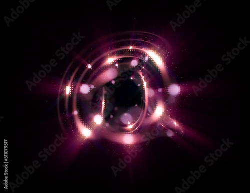 3D Atom icon. Luminous nuclear model on dark background. Glowing energy balls. Molecule structure. Trace atoms and electrons..Physics concept. Microscopic forms. Nuclear reaction element. Neutron.