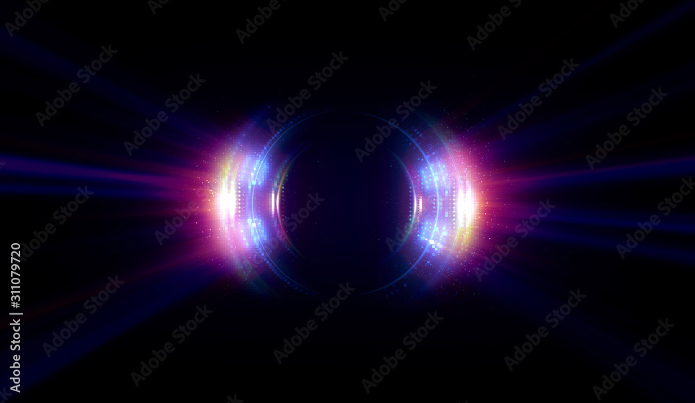 Vivid abstract background. Beautiful design of rotation frame.  .Mystical portal. Bright sphere lens. Rotating lines. Glow ring. .Magic neon ball. Led blurred swirl. Spiral glint lines.