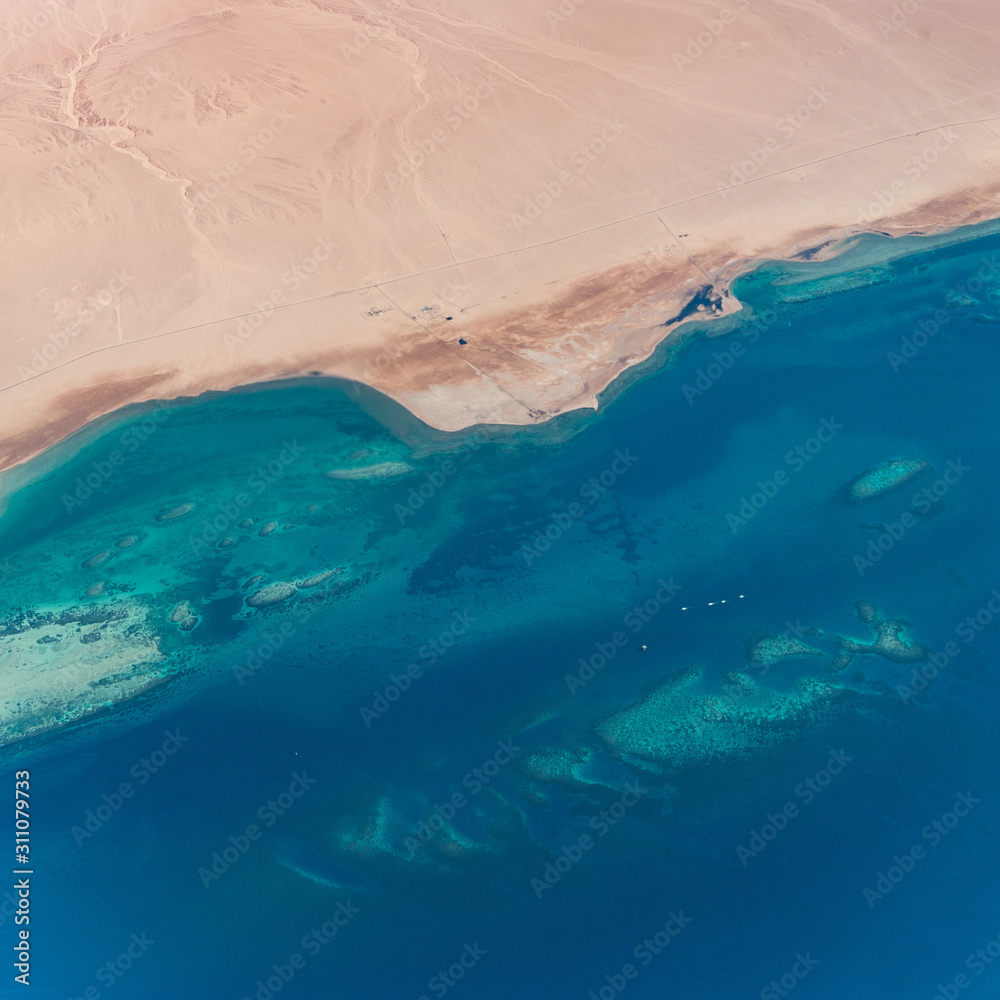 High above view of beautiful coral reefs in Red sea