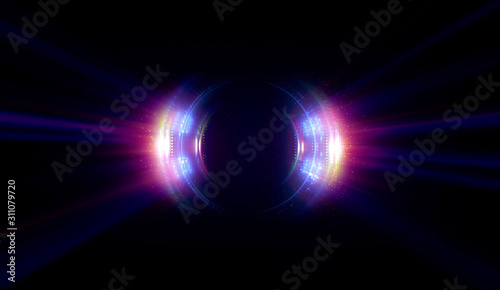 Vivid abstract background. Beautiful design of rotation frame.  .Mystical portal. Bright sphere lens. Rotating lines. Glow ring. .Magic neon ball. Led blurred swirl. Spiral glint lines. © rybindmitriy