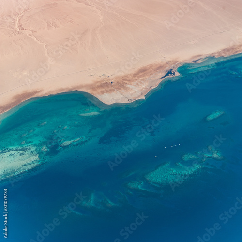 High above view of beautiful coral reefs in Red sea