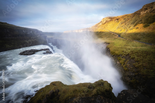 Gullfoss waterfall at sunrise is the biggest waterfall in Iceland © Uwe