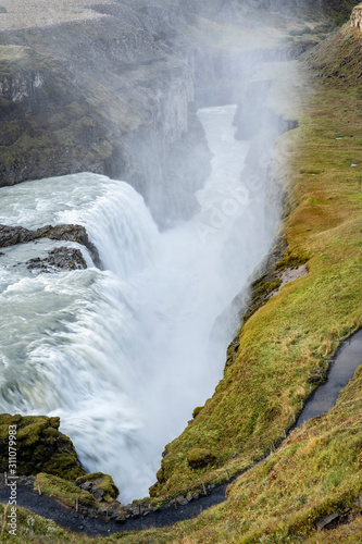 Gullfoss waterfall at sunrise is the biggest waterfall in Iceland