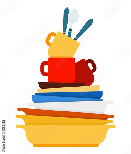 Mountain of clean dishes vector icon flat isolated