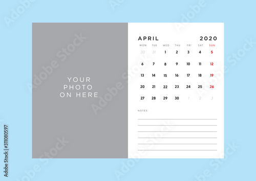 calendar 2020 template in custom size.