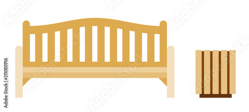 Urban wooden bench with urn vector icon flat isolated