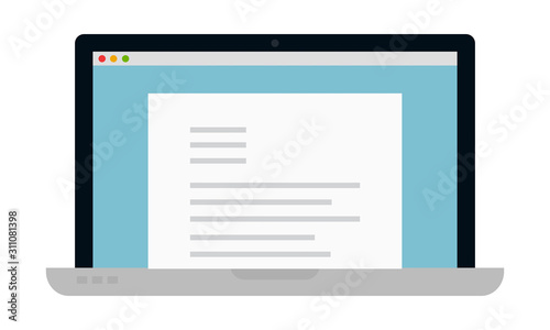 Text file on laptop vector icon flat isolated