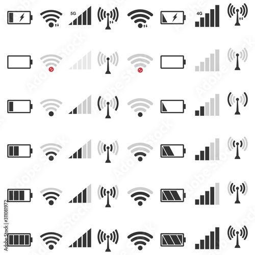 wifi signal icon set,  battery energy charge, mobile signal level icon  Vector Illustration