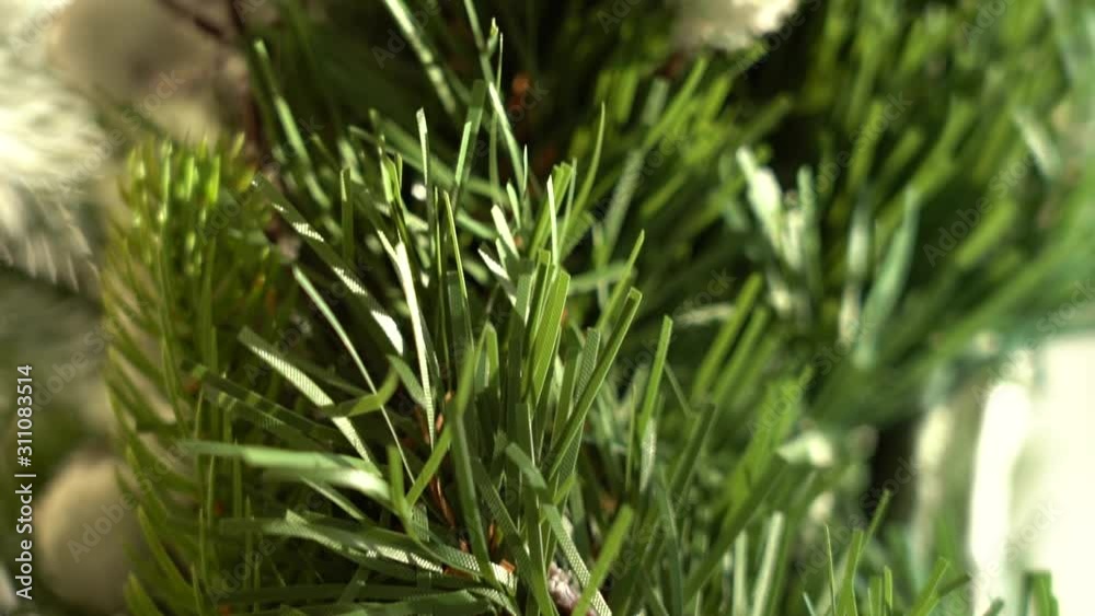 Closeup view of green Christmas decor. Real time full hd video footage. Closeup view of green Christmas decor. Real time full hd video footage.