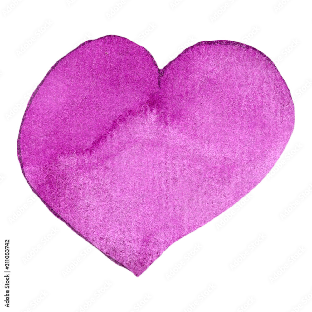 pink isolated heart. Hand drawn watercolor template. St Valentine’s day. Love and romance. For greeting cards, prints, design