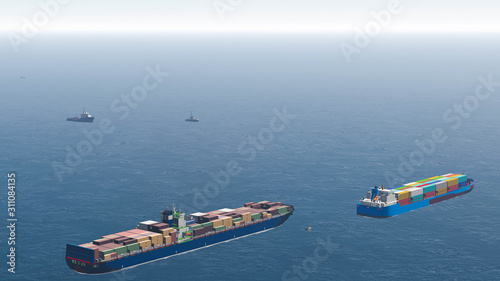 Container Cargo Ship in Ocean, Sea Shipping, 3D Rendering