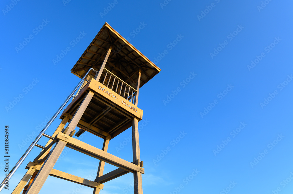 Life guard tower or station against blue sky Life guard tower or station against blue sky