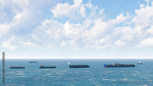 Container Cargo Ship in Ocean, Sea Shipping, 3D Rendering © Lasha Kilasonia