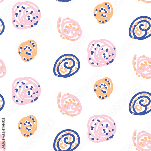 Seamless pattern hand drawn scribble dot shapes circles texture vector.