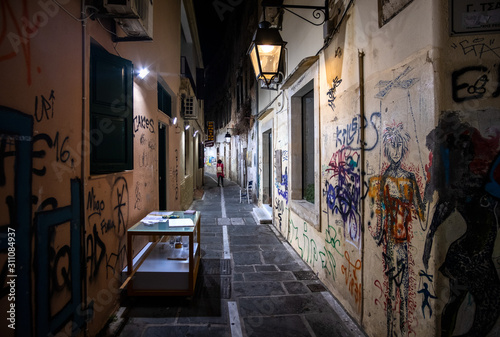Fototapeta Naklejka Na Ścianę i Meble -  Walks in the old city. Night island of Crete.