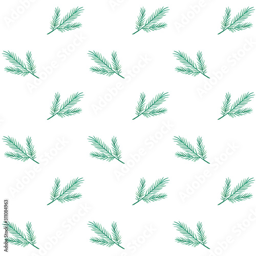 Watercolor Christmas fir seamless pattern. Isolated on white background. Seamless Pattern with Christmas Symbol. Christmas and New Year background.