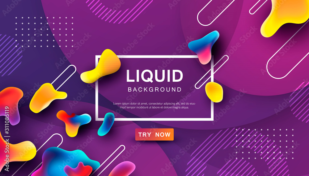 Purple liquid color background. Dynamic textured geometric element design with dots decoration. Modern gradient vector illustration.