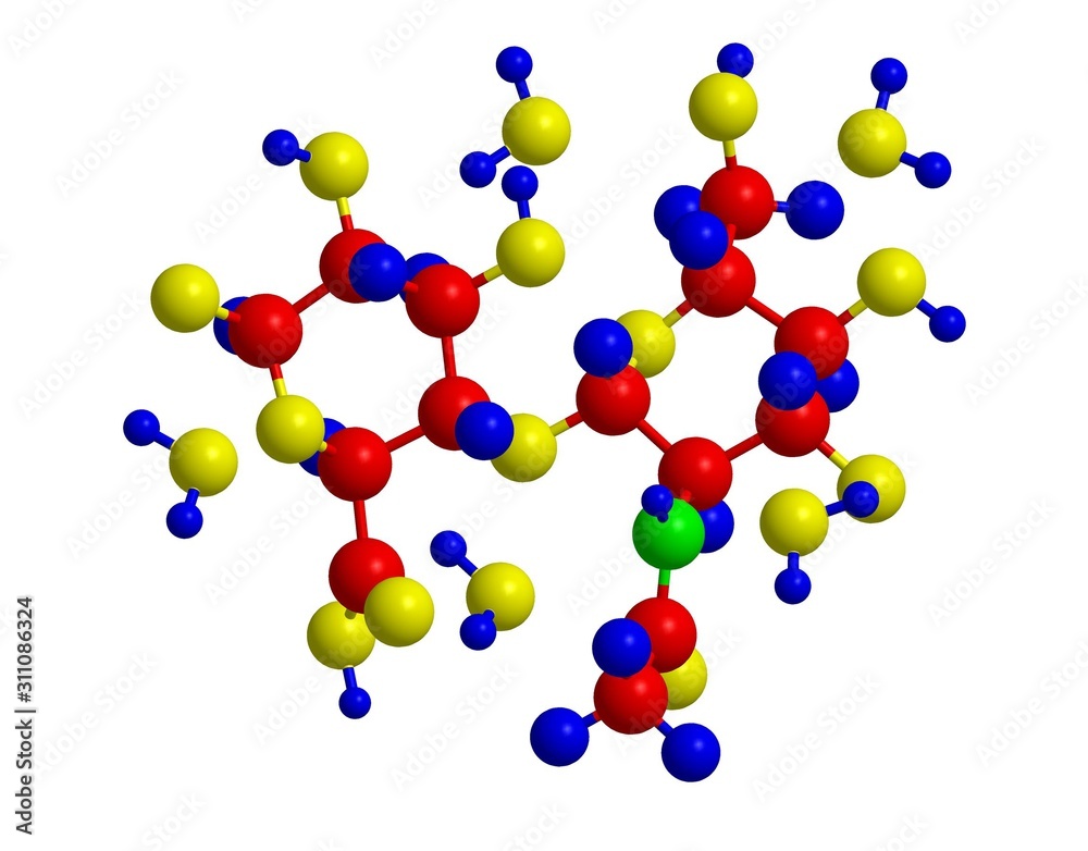 Molecular structure of hyaluronic acid, 3D rendering Molecular structure of hyaluronic acid, 3D rendering