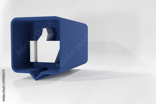 Symbol of finger up, thumb up in flat style isolated on blue background.Vector illustration of hand.  3D rendering photo