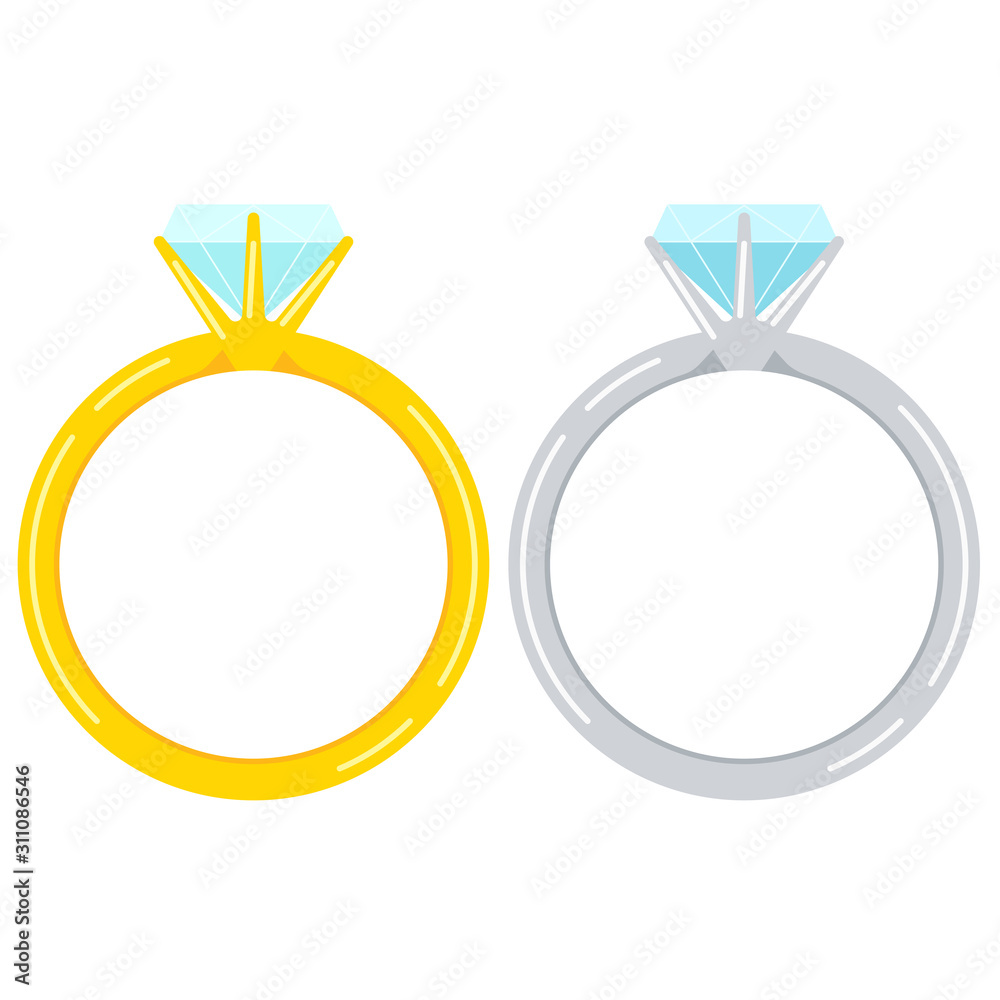 Engagement golden and silver or platinum ring with a diamond set isolated on white background. Engagement golden and silver or platinum ring with a diamond set isolated on white background.