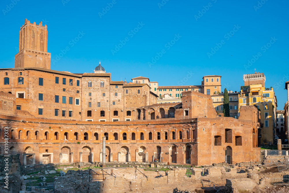 Ancient Trajan's Market, ruins in Via dei Fori Imperiali, Rome, Italy.