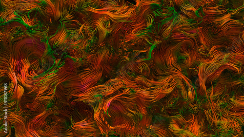 Abstract lines with colors on a black background. 3D Render.