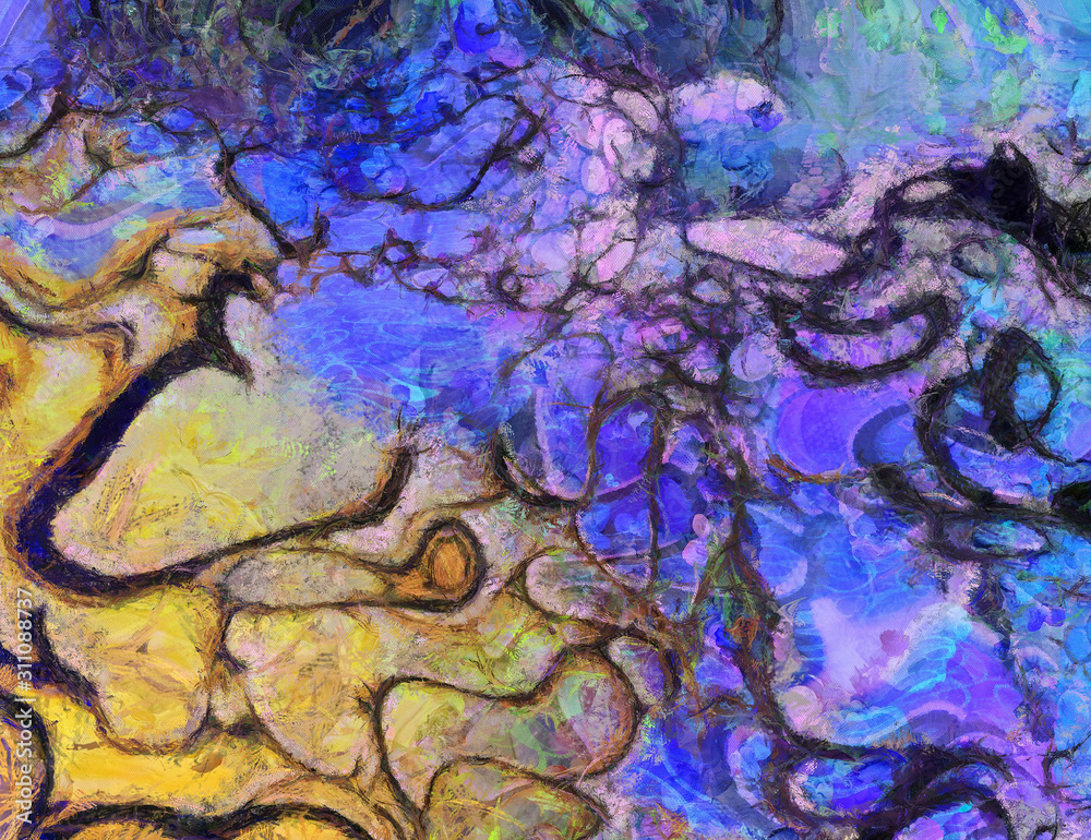 Naklejka premium Colorful Abstract Swirling Lines Painting. 3D rendering