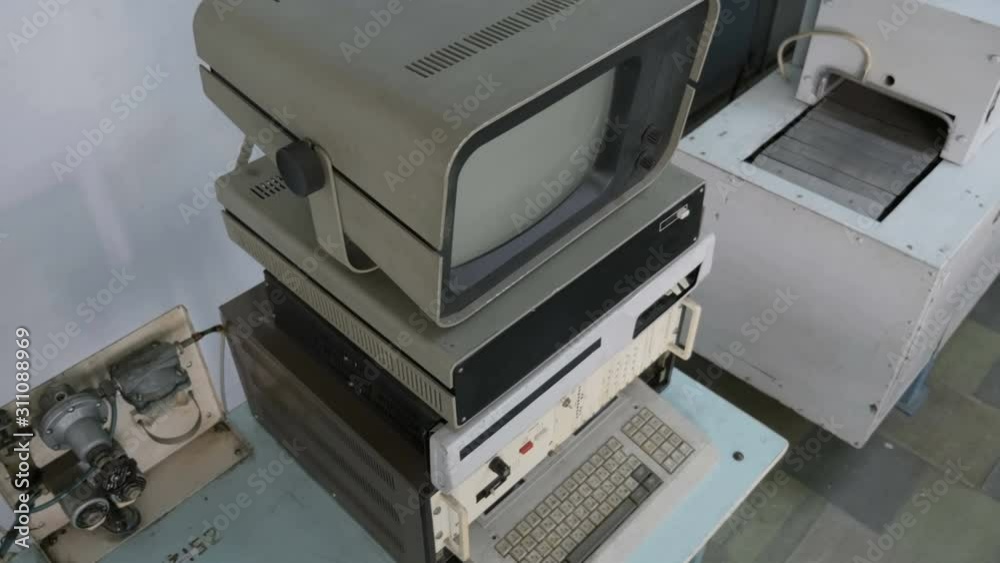 Side View Of Old Computer With Monitor And Keyboard Side View Of Old Computer With Monitor And Keyboard