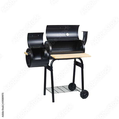 Grill on charcoal for steak green glade on white background