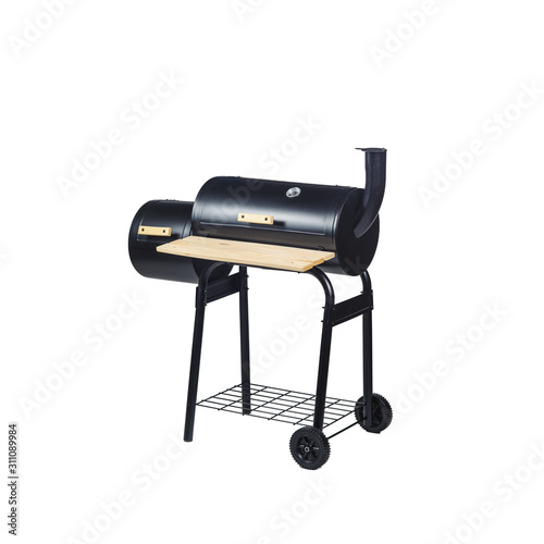 Grill on charcoal for steak green glade on white background