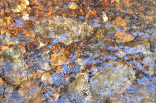 Ripples on the surface of the water. Spring in the forest. Close-up for use as background.