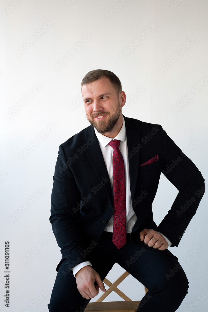 Black coat white 2025 shirt red tie