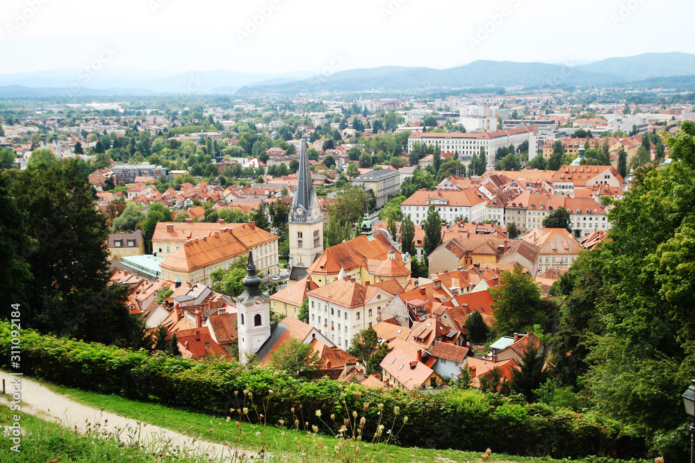 Panorama of Ljubljana opening from the Castle Hill	