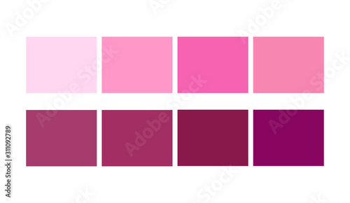 Color palette pink, Ligths and shades for cartoon design. Template to pick color swatches.