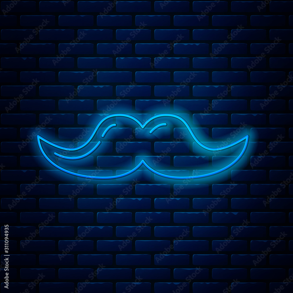 Glowing neon line Mustache icon isolated on brick wall background.  Barbershop symbol. Facial hair style. Vector Illustration Векторный объект  Stock | Adobe Stock