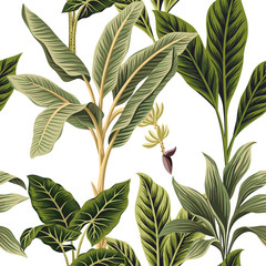 Wandcirkels Botanische print patronen Vintage palmen en bananenbladeren tropisch  © good_mood