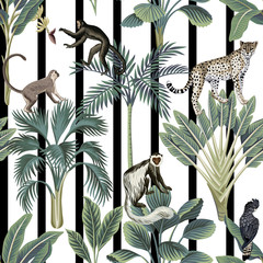 Keuken achterwand Afrikaanse dieren patronen Vintage jungle vogels en palmen gestreept  © good_mood