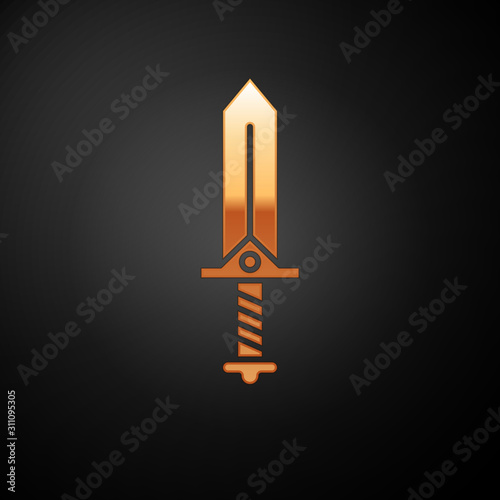 Gold Sword for game icon isolated on black background.  Vector Illustration
