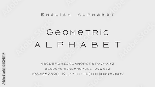 Minimal style alphabet. Modern abstract vector typeface, uppercase and lowercase letters, numbers, symbols and marks. Black thin lines font typography
