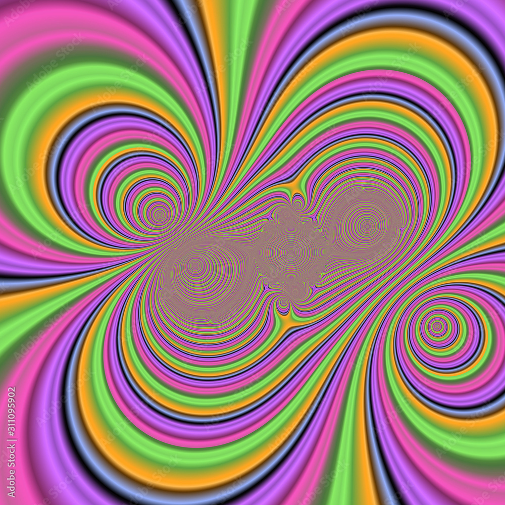 Pink violet green circular lines, abstract vortex, space and futuristic background