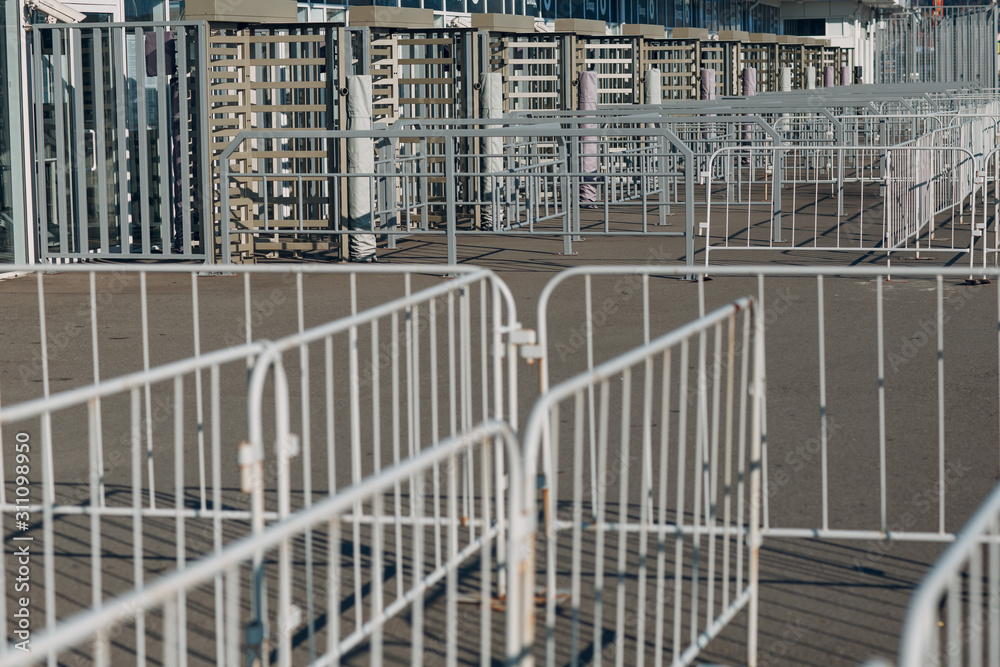 Checkpoints in a stadium without people Checkpoints in a stadium without people