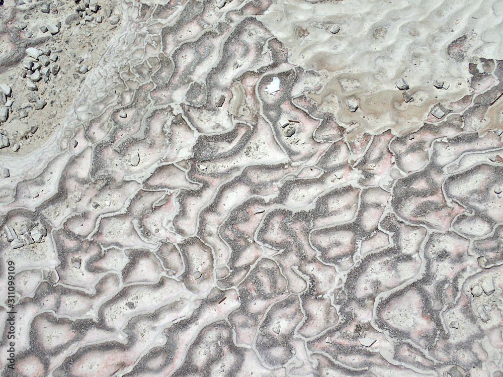  natural limestone background with traces of water from Pamukkale in Turkey in close-up