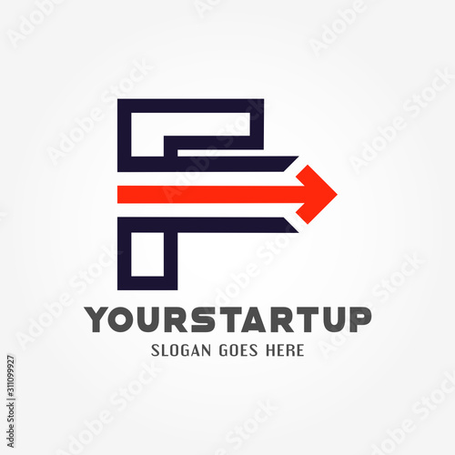 Short dash in letter F for start up company logo
