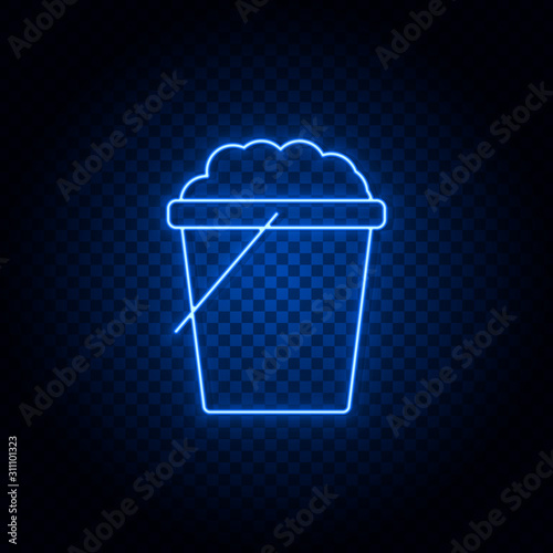cleaning bucket, cleaning chemicals neon icon. Blue neon vector icon