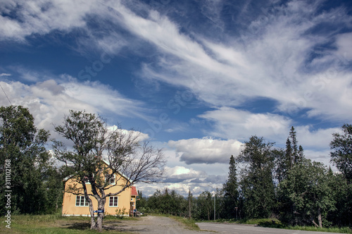 Photography skye, landscape with houses and trees, sweden, sverige, nacka, stockholm